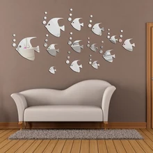 13 шт., сделай сам, серебряное Тропическое зеркало в форме рыбы, Настенная Наклейка для дома, Настенная настенная наклейка, Современная наклейка с животными для украшения дома