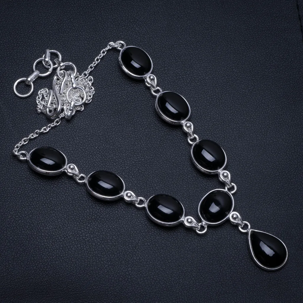 

Natural Black Onyx Handmade Boho 925 Sterling Silver Y-Shaped Necklace 17.25" S3458