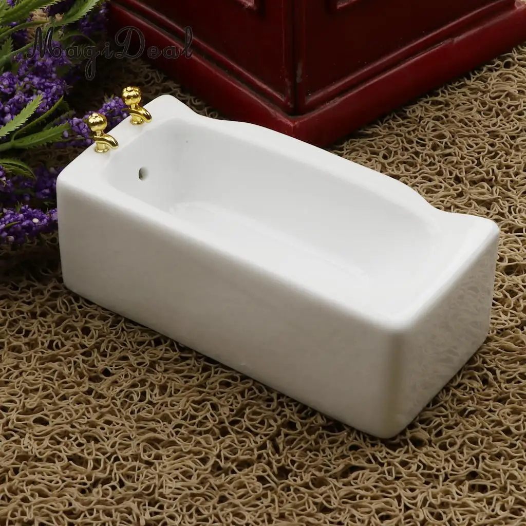 1/12 Ceramic White Square Bathroom Bathtub Dolls House Decoration Accessory Life Scenes Ornaments