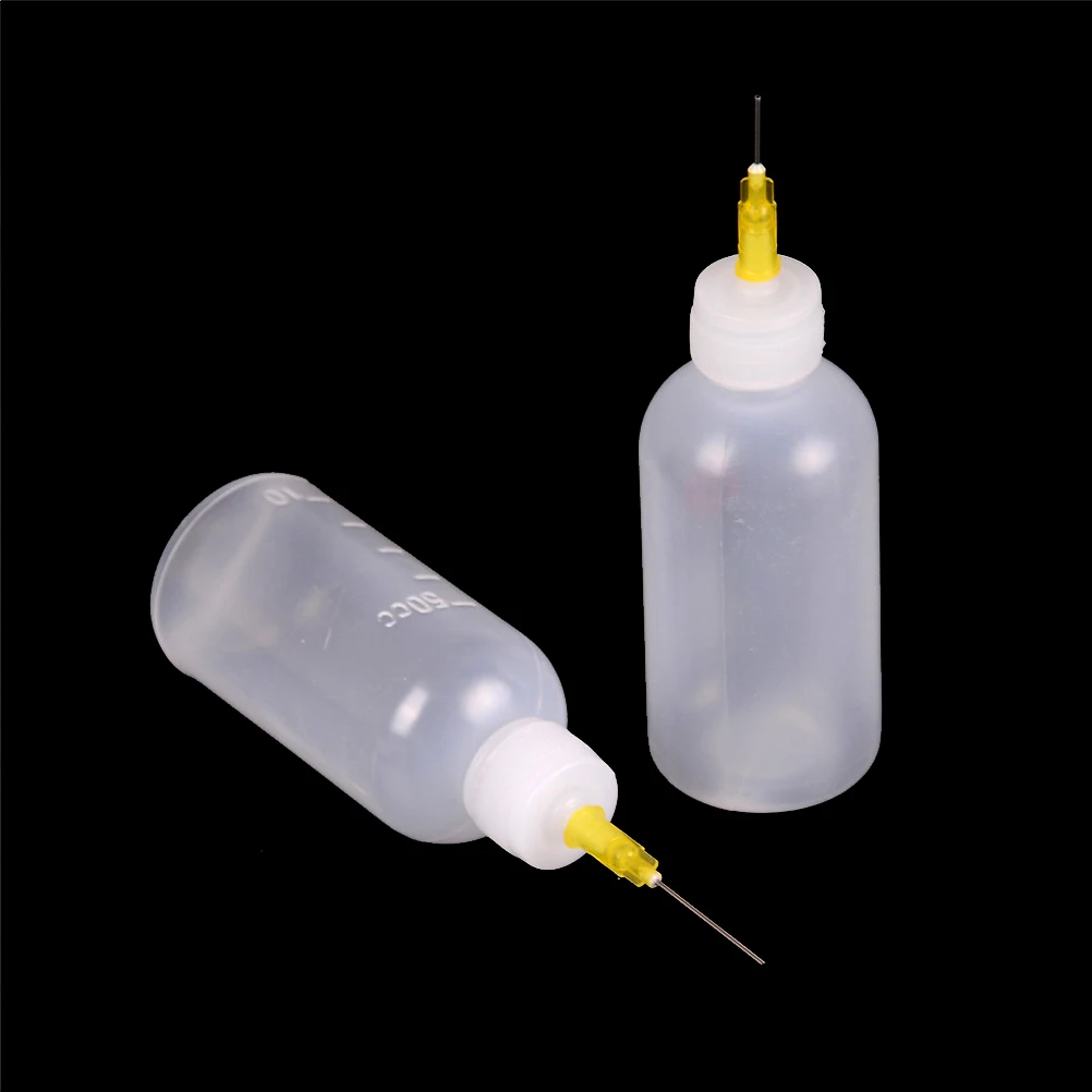 2pcs Solder Flux Bottle With Fine Tipped Needles Blunt Dispensing Needles Syringe Needle Tips For Ink Glue Liquid Gray
