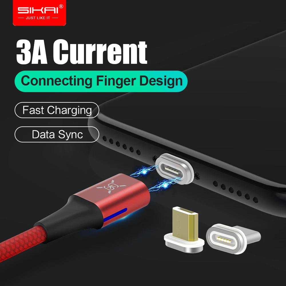 

SK Magnetic Data Cable 3A Nylon Braided Magnet Micro USB Fast Charging Cable USB C Car Charger for iPhone X Samsung S9 Xiaomi