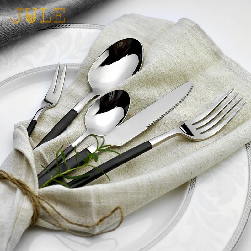 Набор столовых приборов из нержавеющей стали 18/10 24 шт.|black cutlery set|stainless steel dinnerware
