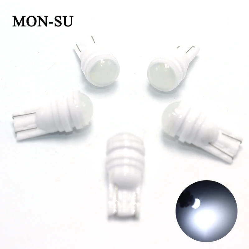 

MON-SU 10pcs Car Led T10 COB W5W 168 Ceramic Lens License Plate Trunk Clearance Lights Reading Lamps 6000k White Red Blue Yellow