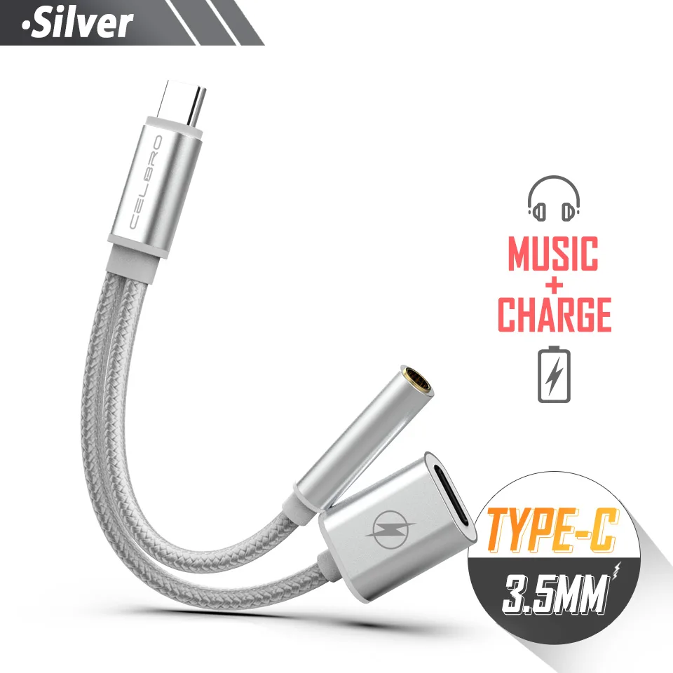 Usb Type C To 3.5mm 3.5 MM Aux Adapter and Charging Earphone Headphone Audio Charge Adaptor for Samsung Galaxy A60 Huawei Xiaomi - Цвет: Silver