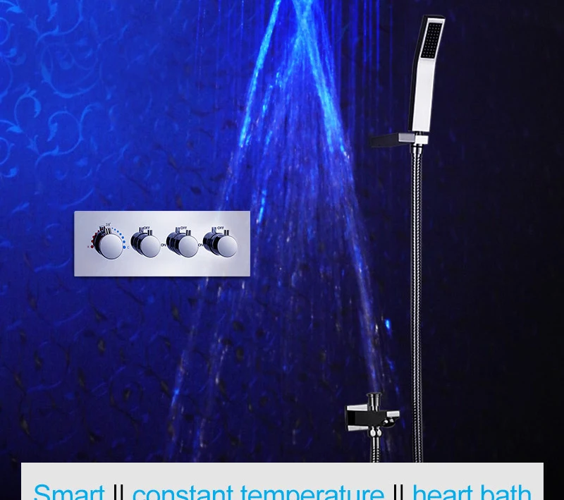 Waterfall LED Shower Faucet Set Contemporary  Bathroom Rain Shower Head  Side Spray  Large Water Flow Bath Valve (5)