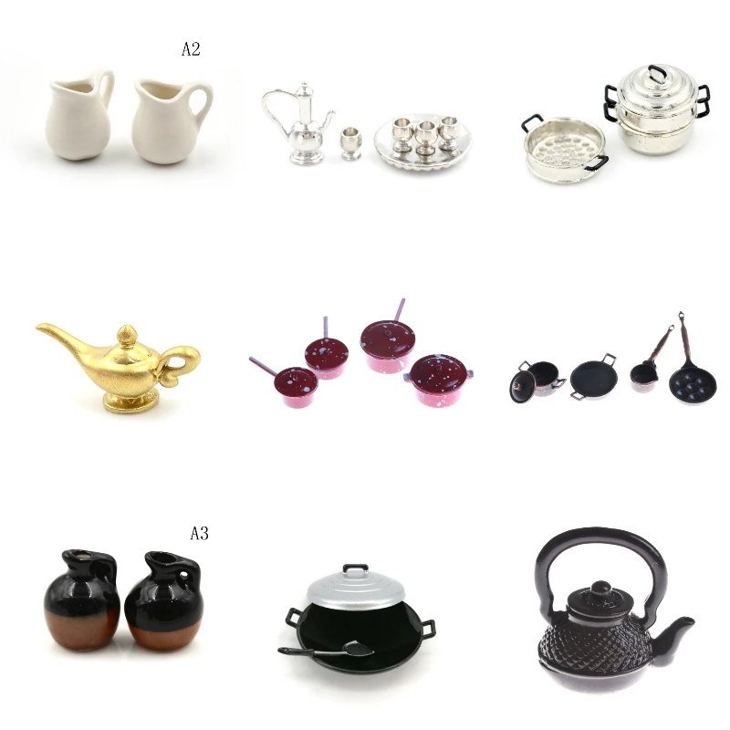 

1:12 Dollhouse Miniature Kitchen Utensils Cooking Ware Mini Pot Boiler Pan with Lid Coffee Tea Cups Ceramic Pot Play Kitchen Toy