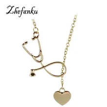 4 Colors Stethoscope necklace Heart and Stethoscope Pendant for Doctor nursing student Gift necklace for nurses