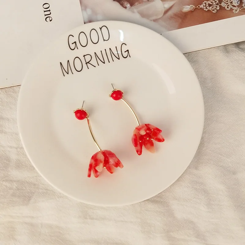 Vintage Fashion Flower Acetic Acid Acrylic Long Big Drop Earrings for Women Metal Dangling Acetate Resin Earrings Gifts Jewelry (2)