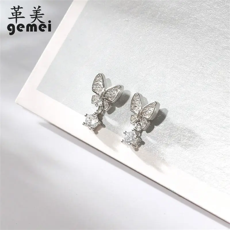 

Gemei 100% 925 Sterling Silver Cubic Zirconia Butterfly Drop Earrings For Women Simple Fashion Party Jewelry