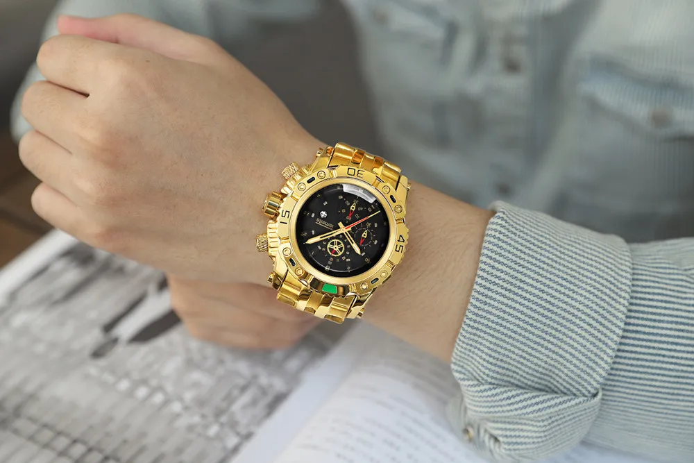 Роскошные золотые мужские наручные часы Кварцевые водонепроницаемые TEMEITE Брендовые мужские часы полностью стальные мужские часы Citizen movement 3D dial design