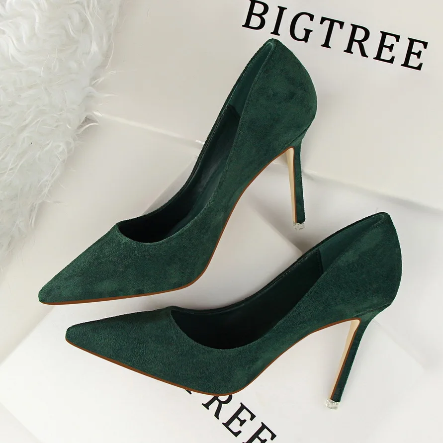 

Fashion simple pumps Women 9cm High Heels point toe cow suede office working women Wedding shoes kitten heels drop shipping