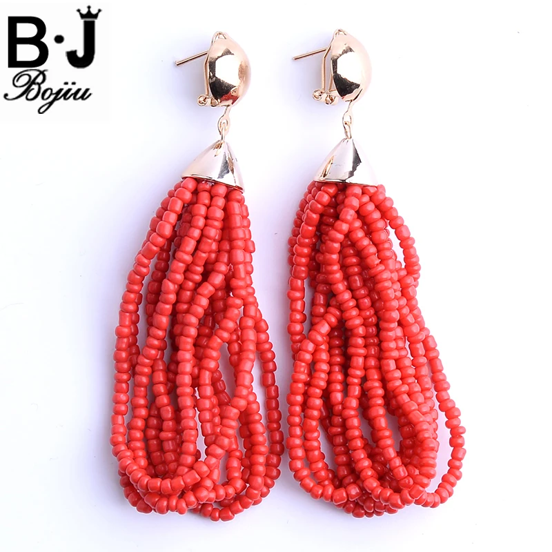 

Bojiu Dangle Earrings For Women Colorful Seed Beads Tassel Statement Drop Earrings Hemitate Red Aqua Fashion Jewelry EA001