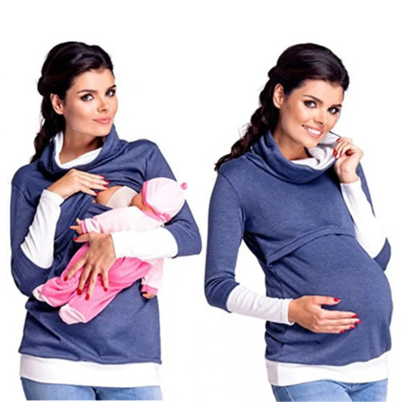 Грудное вскармливание Материнство кормящих беременных женщин кормящих топы толстовки Высокая Шея Теплый Джемпер Пуловер Женская повседневная одежда