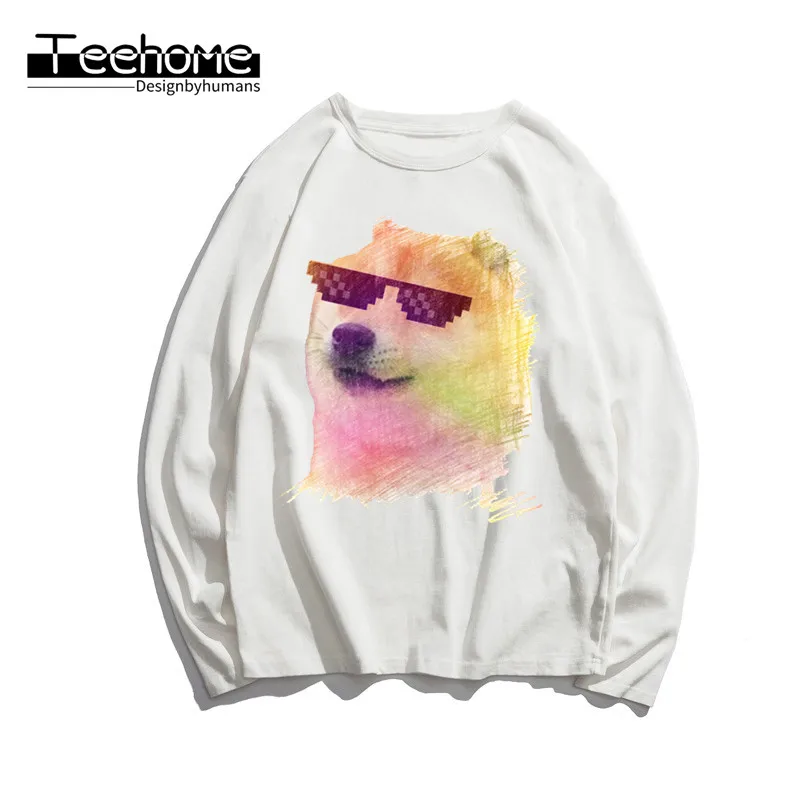 Мужская футболка с принтом Thug Doge Deus God Dog shibaba Inu осенняя длинными рукавами и
