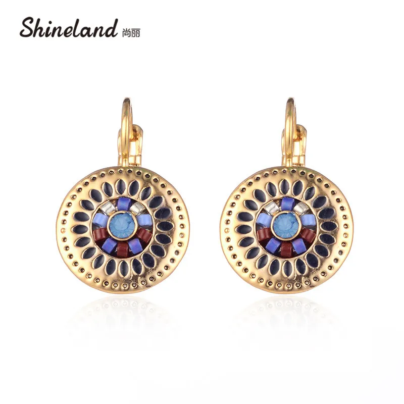 Shineland Newest Bohemian Ethnic Flower Crystal Rhinestone Beads Round Drop Earrings Pendientes for Women Vintage Jewelry Gifts | Украшения