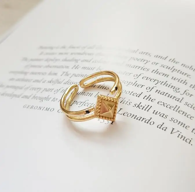 Настоящее чистое 925 пробы Серебряное кольцо модное простое кольцо с параллелограммой кольцо в стиле панк двойная линия кольцо на палец с отверстиями для женщин ювелирные изделия - Цвет основного камня: style BC