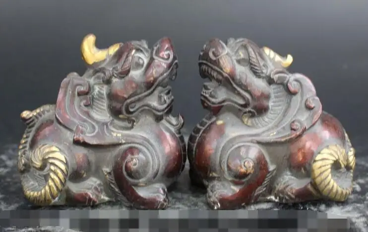 

S4030 9 CM Chinese Feng Shui Bronze Gilt PiXiu Phylactery Guardian Beast kylin statue discount 30% (C0324)