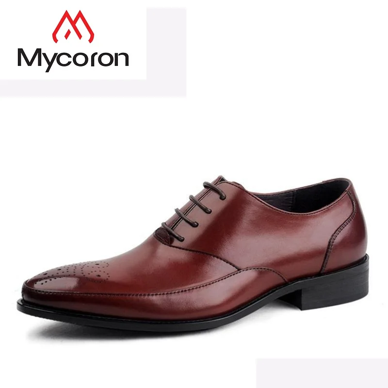 

MYCORON New Fashion Men Brogue Dress Shoes Genuine Leather Formal Boots Office Business Man Suit Footwear Zapatos De Hombre