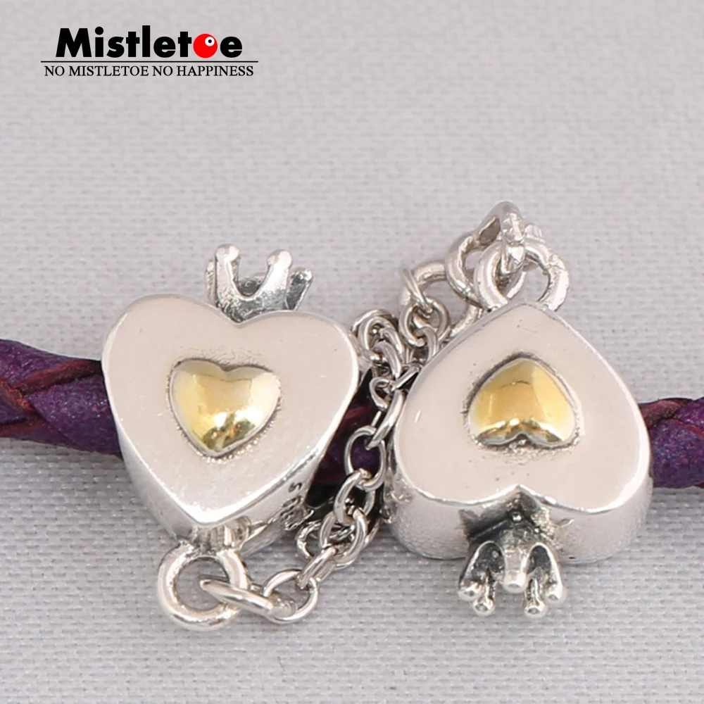 

Authentic 925 Sterling Silver Heart & Crown Safety Chain Charm Fit European Bracelets Women Jewelry