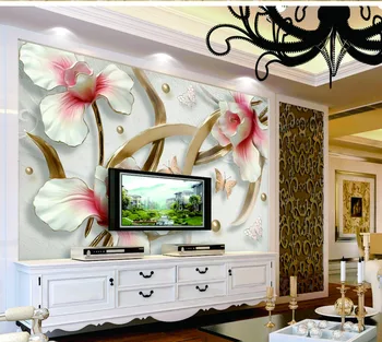 

Custom Any Size 3D Wallpaper Three-dimensional flower Jewelry TV Background Wallpaper Mural