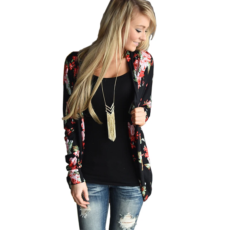 floral print open cardigan sweaters women size