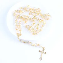2017 Long Mens Womans Gold-Color Rosary Necklace with Cross 6mm Beads Fashion Jewelry wedding gift
