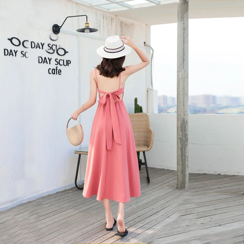 Женское пляжное платье с открытой спиной Boho черное миди сарафан лето 2019|Платья| |