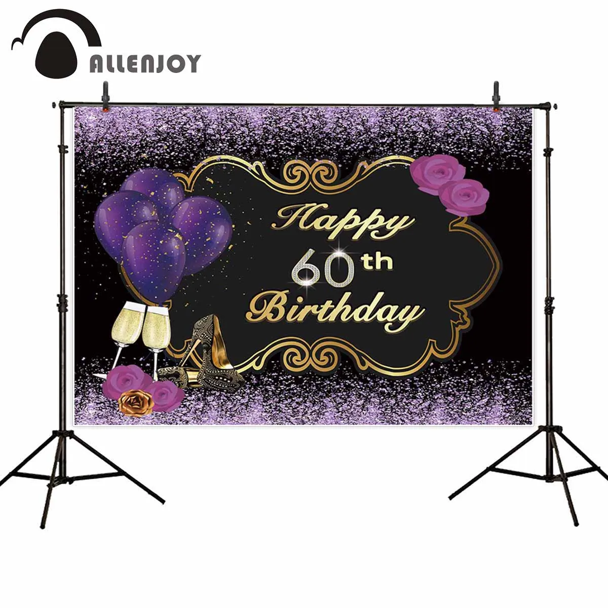 Фон для фотосъемки Allenjoy с фиолетовыми блестками вина Роза воздушный шар рамка