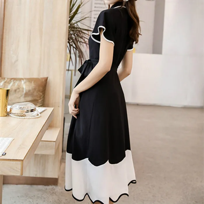 Женское платье миди с отложным воротником черное элегантное во французском