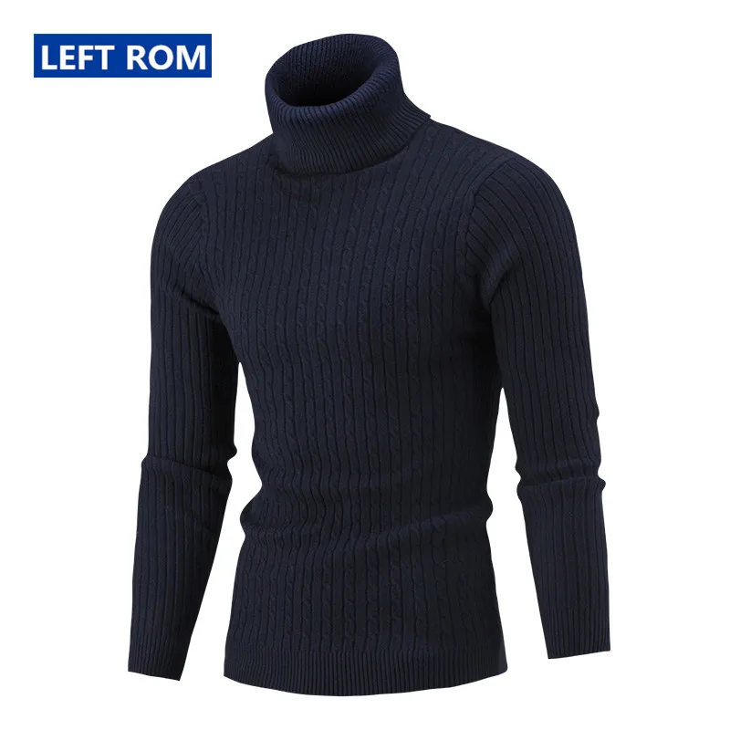 

New High-quality Cotton Fashion Simple Pure Color Twist Men's Sweater Turtleneck / Male High End Turtleneck Knitting Sweater Men