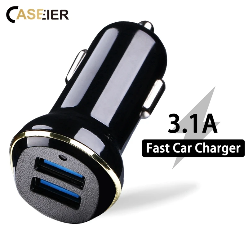 Beste CASEIER 3.1A Snelle USB Car Charger Voor iPhone X Xr Xs Max Dual Port USB Charger Voor IOS Android Mobiele telefoon Tablet Snel Opladen