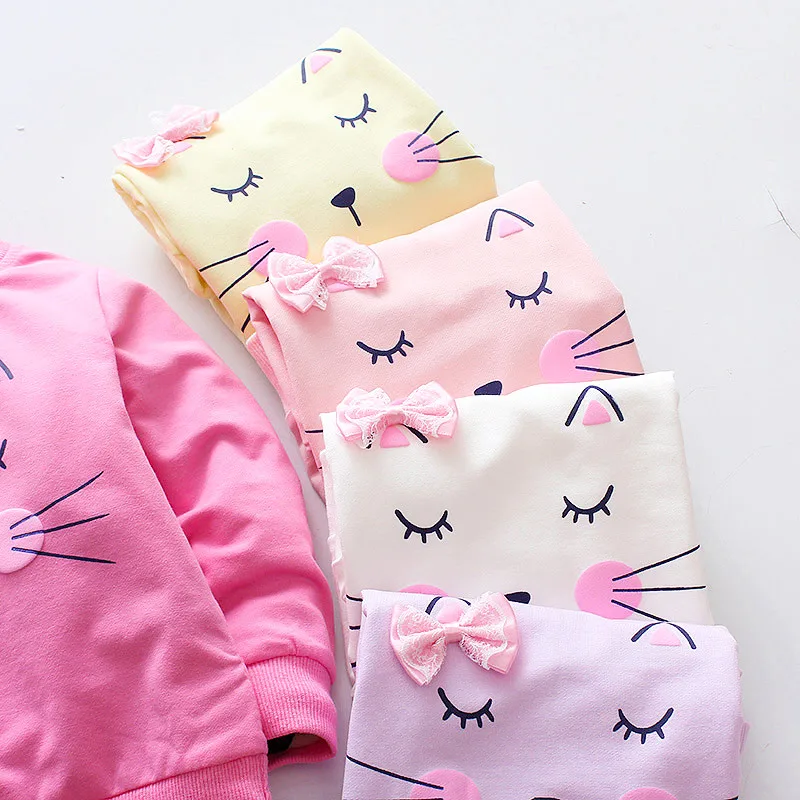 Fanfiluca Girls T-Shirts Long Sleeve Girl Autumn Cat Tees Shirts Casual Tops Clothes Children Outwear Outfits
