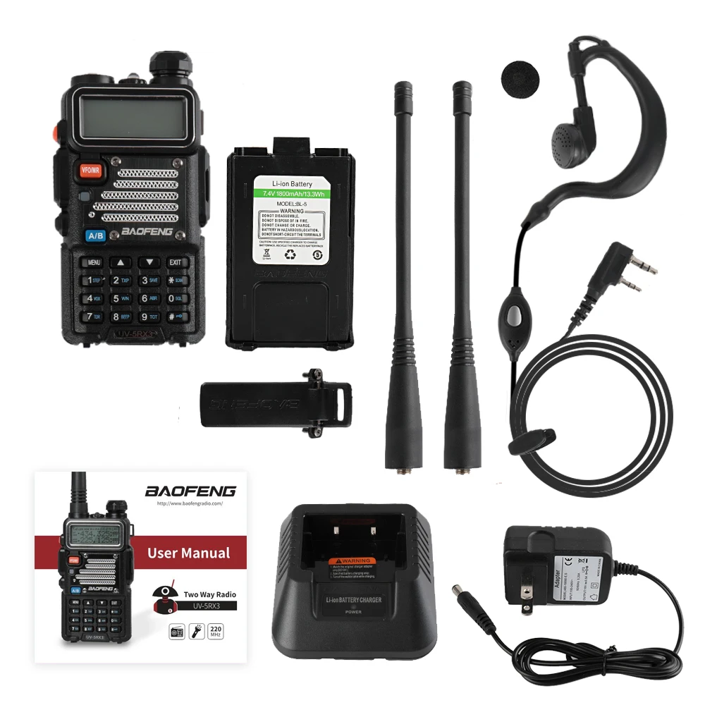 Baofeng UV 5RX3 трехдиапазонная 136 174/220 225/400 520 + 2x антенна 5 Вт трехцветный ЖК дисплей