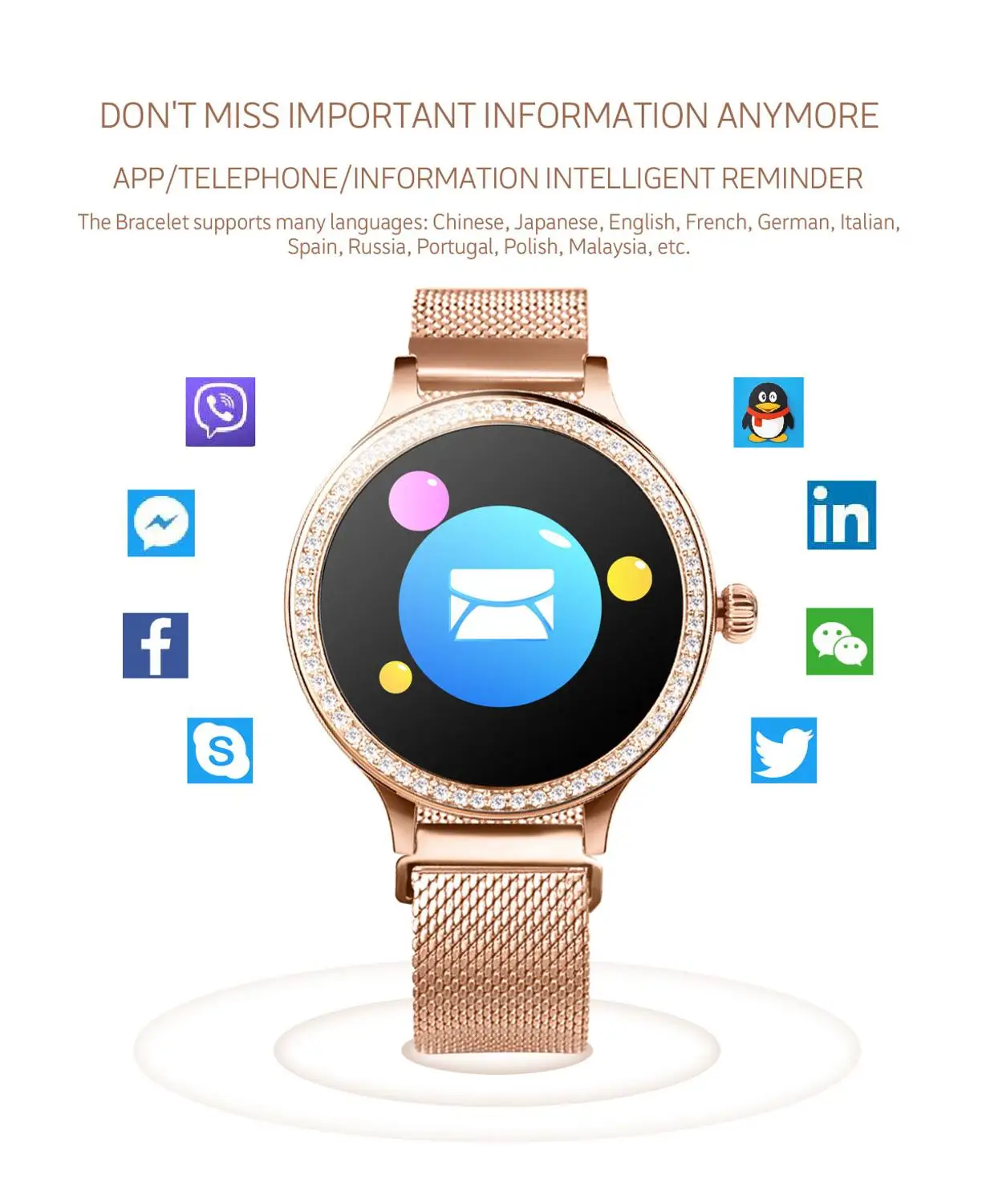 M8 Bluetooth Смарт-часы водонепроницаемые часы с пульсометром Роскошные модные женские Смарт-часы наручные часы женские фитнес-трекер для Android IOS