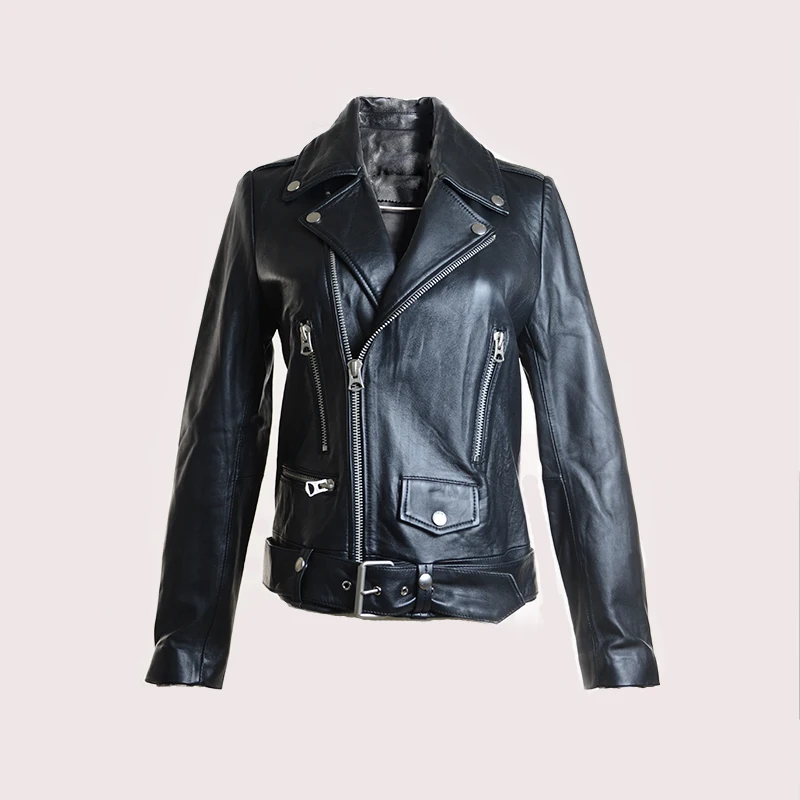 

Genuine Leather Jacket for Women Motor Jacket Real Sheep Leather Jacket with Belt gl0114