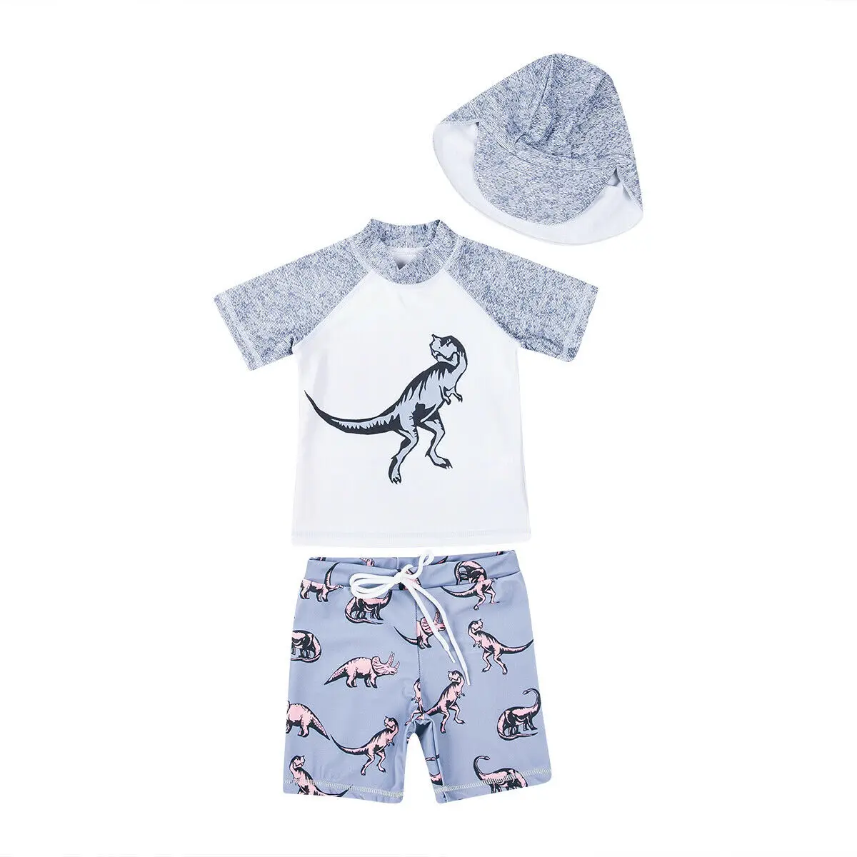 

Kid Boys Dinosaur Swimsuit Swimwear UV Sun Protection Swimming Costume Outfit +Hat 3Pcs Set Summer