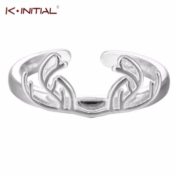 Kinitial 1Pcs Deer Antlers Rings for Women New Fashion Animal Antlers Fashion Jewelry Lovely Design Adjustable Silver Ring