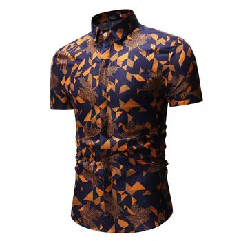 

Hawaiian Shirt Casual Dress Shirts Mens Slim Short Sleeve Flower Lapel Leaves Print Blouse Men Floral