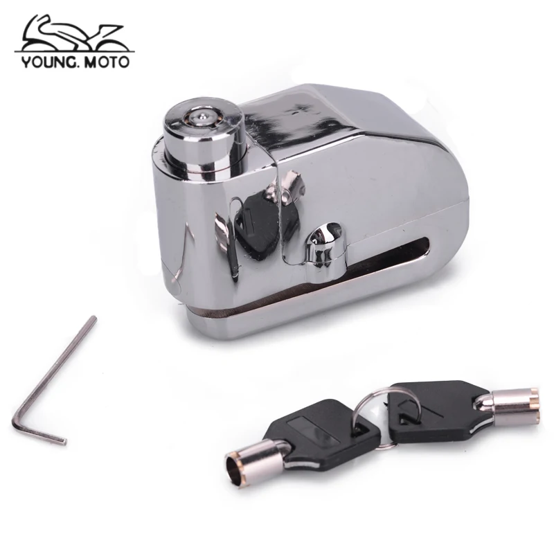 Chrome Motorcycle Bike Alarm Metal Wheel Disc Brake Lock Universal CNC Aluminum Security Lock