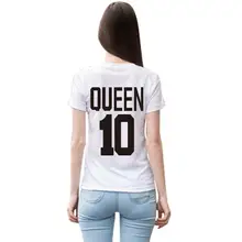 Hot wholesale New KING QUEEN 10 Funny Letter Print T-Shirt female Women Tops Hipster Summer Style t shirt Tees Plus Size H1068
