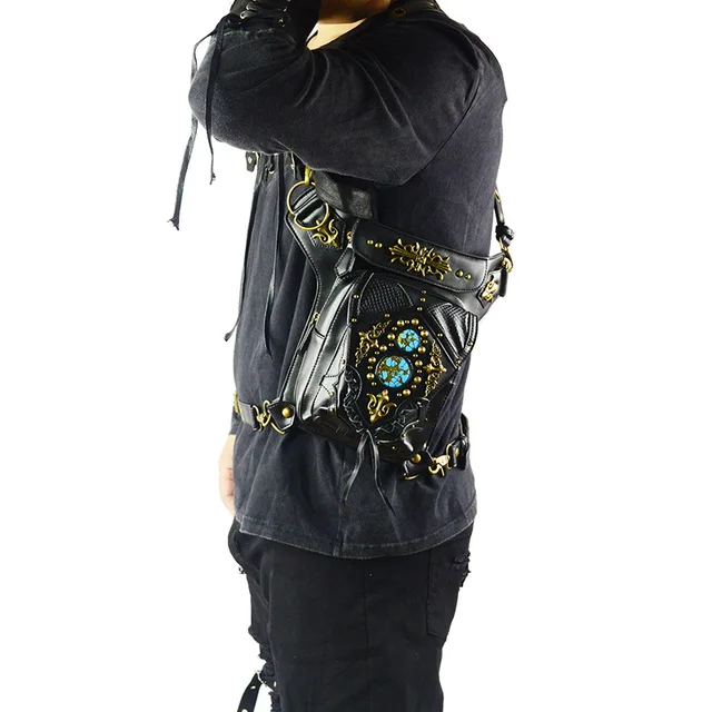 Norbinus-riñoneras góticas para hombre, bolsa cartuchera Steampunk, bolso de hombro, bandolera de mensajero de cuero Norbinus-riñoneras góticas para hombre, bolsa cartuchera Steampunk, bolso de hombro, bandolera de mensajero de cuero