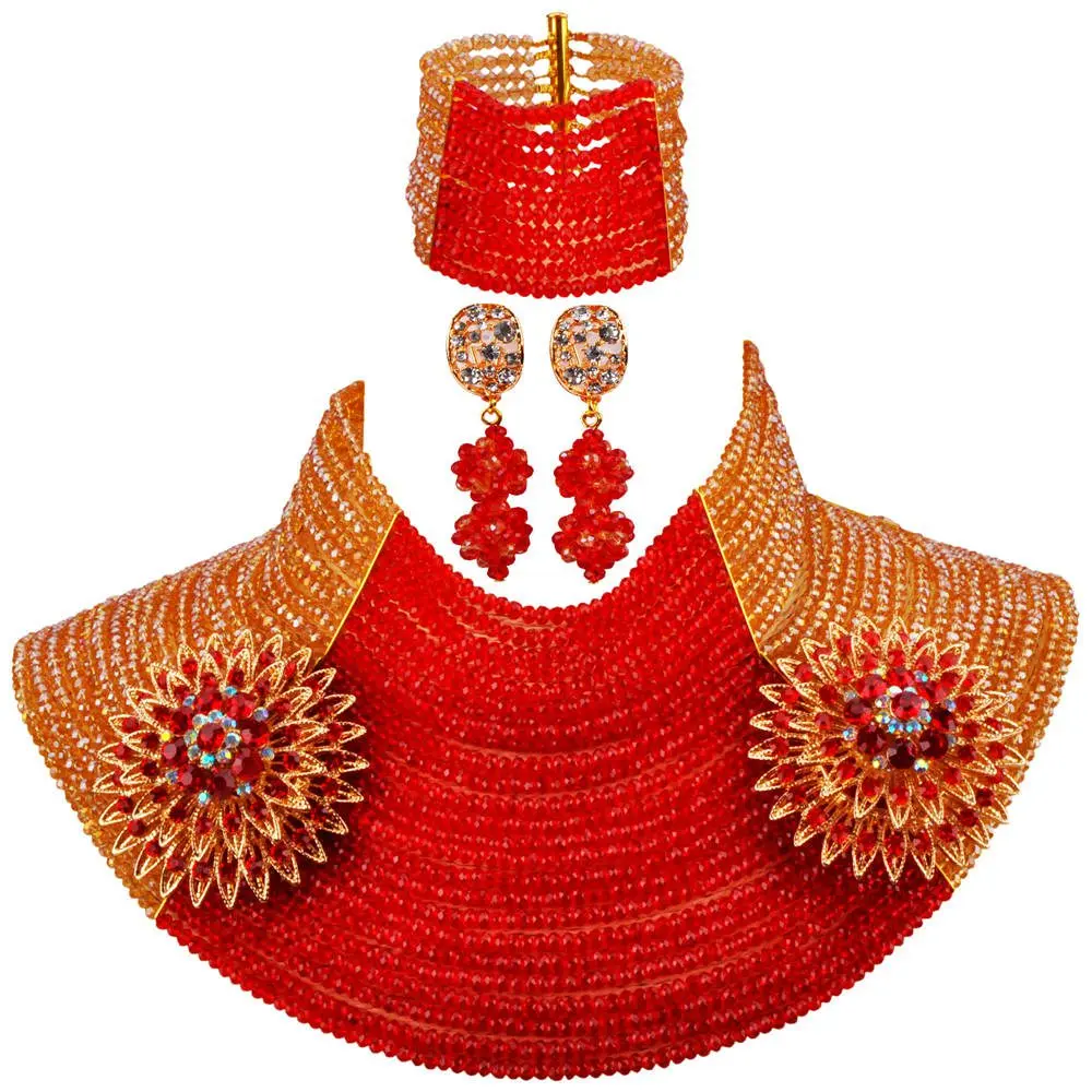Модное Африканское свадебное ожерелье бусы ювелирный набор 25 слоев 4 мм золото AB
