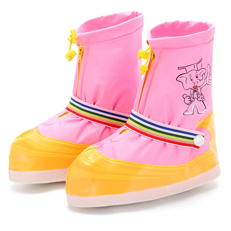 Детская обувь для дождевой погоды из пвх покрытие зимние сапоги водонепроницаемый Ребенок шестерни противоскользящие галоши Дети дождевик - Цвет: Розовый