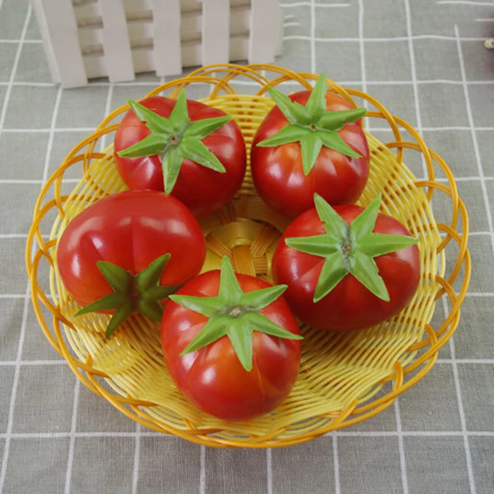 

5pcs Artificial Tomato Vegetables Plastic Lifelike Simulation Fake Fruit Home Party Decor Photography Props Decorative Foam