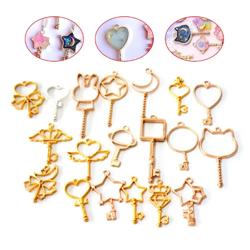 

19pcs/set Key Star Moon Metal Frame Charm Pendant Bezel Setting UV Resin Epoxy Jewelry DIY Charm Accessories Handmade