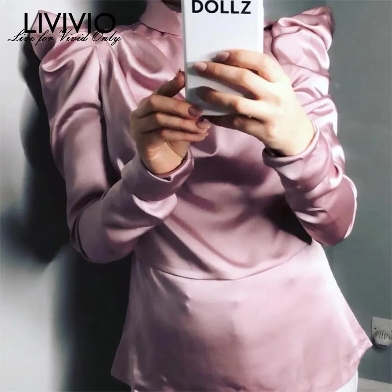 [LIVIVIO] винтажная розовая блуза с длинными рукавами и пышными рукавами женская рубашка женские топы 2019 весенне-осенняя одежда корейская