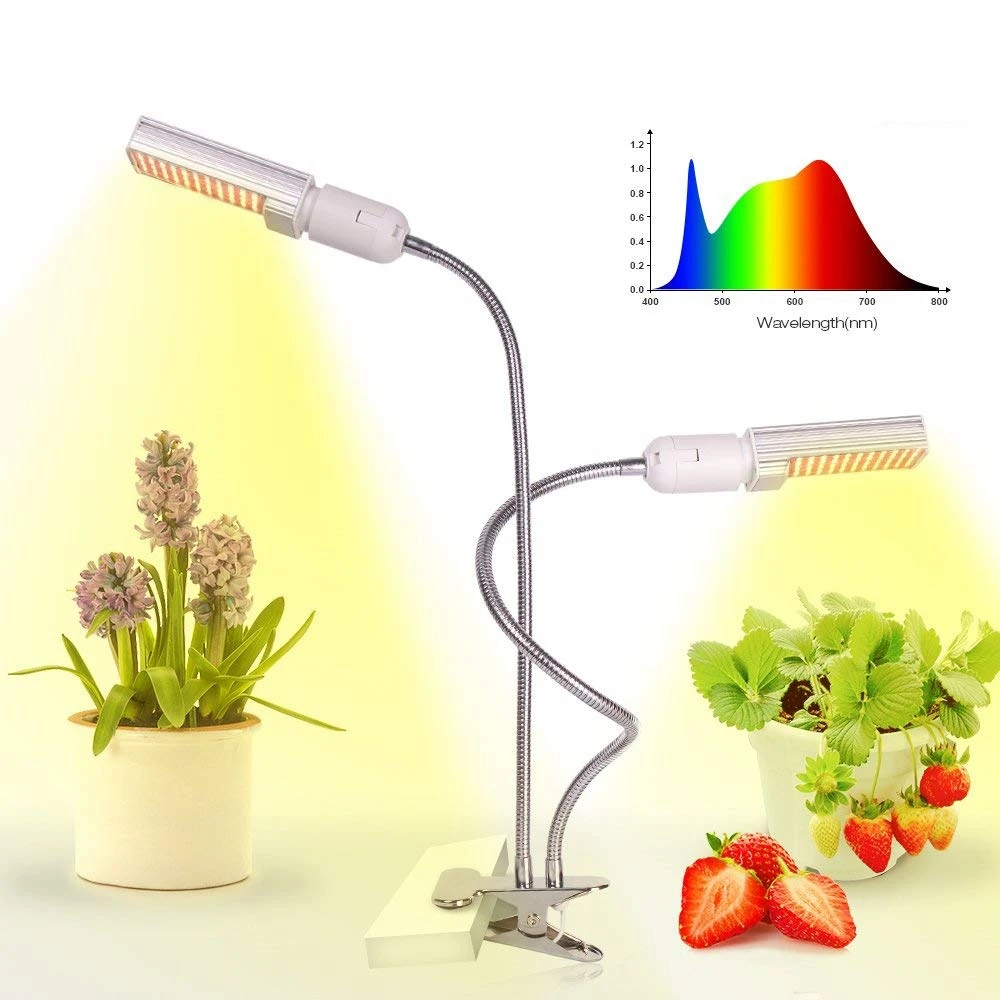 Светодиодная лампа для выращивания растений в помещении, 45 Вт Sunlight Full Spectrum Grow Lamp, двойная головка Gooseneck растительный свет с, двойной