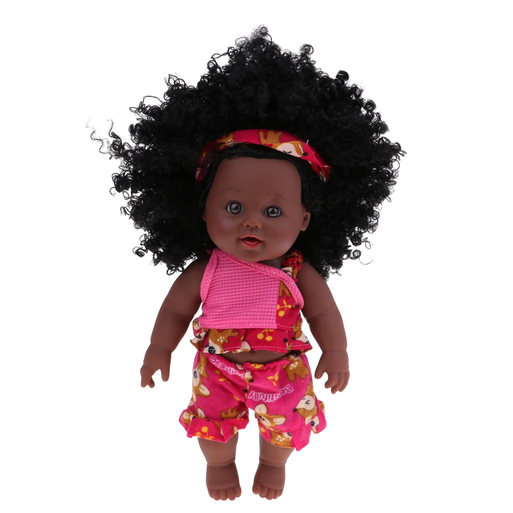 Realistic 12inch African Baby Girl Doll Soft Vinyl Silicone Reborn Newborn Infant Doll With Big Curly Hair