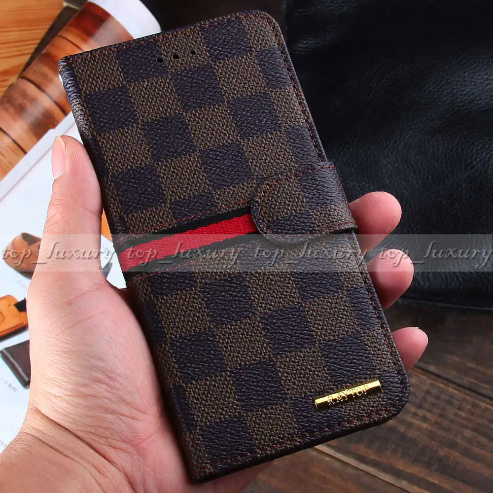 Luxury Designer Plaid Leather Wallet Cases for Apple