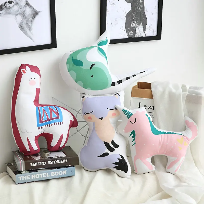 32-40cm 4 Styles Cartoon Animals Plush Pillow Stuffed Unicorn, Fox Alpaca Plush Toys for Children Lovely Soft Pillow Cushio